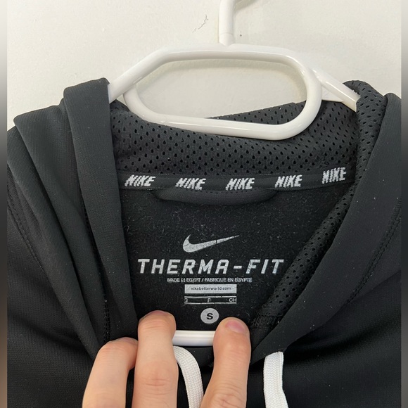 Nike Big Swoosh Hoodie Sweatshirt Therma-Fit Crewneck Jumper Black - Picture 3 of 6